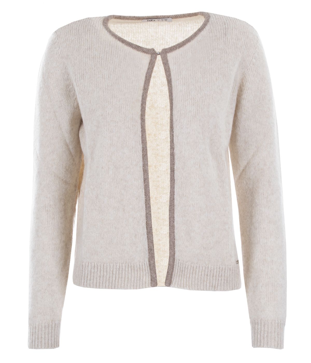 Bolero type cardigan with contrasting trim and pearl-button on the neckline  0